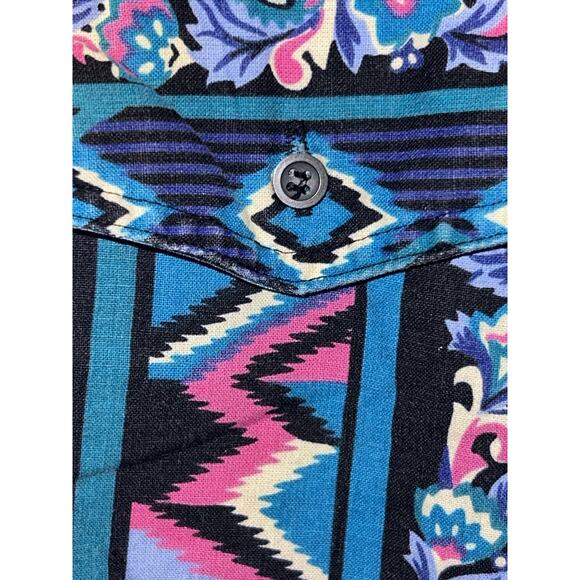 Wrangler Mens 16 - 16.5 Cowboy Cut Western Shirt Large Tails Aztec 90’s - Picture 2 of 9